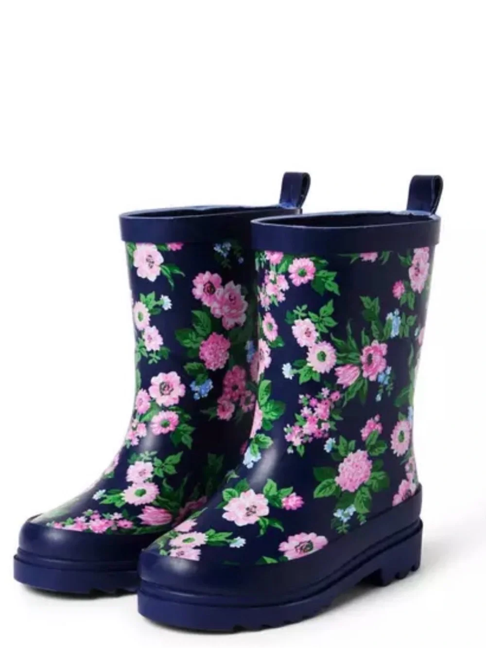 EUC Janie and Jack Floral Navy Rain Boots